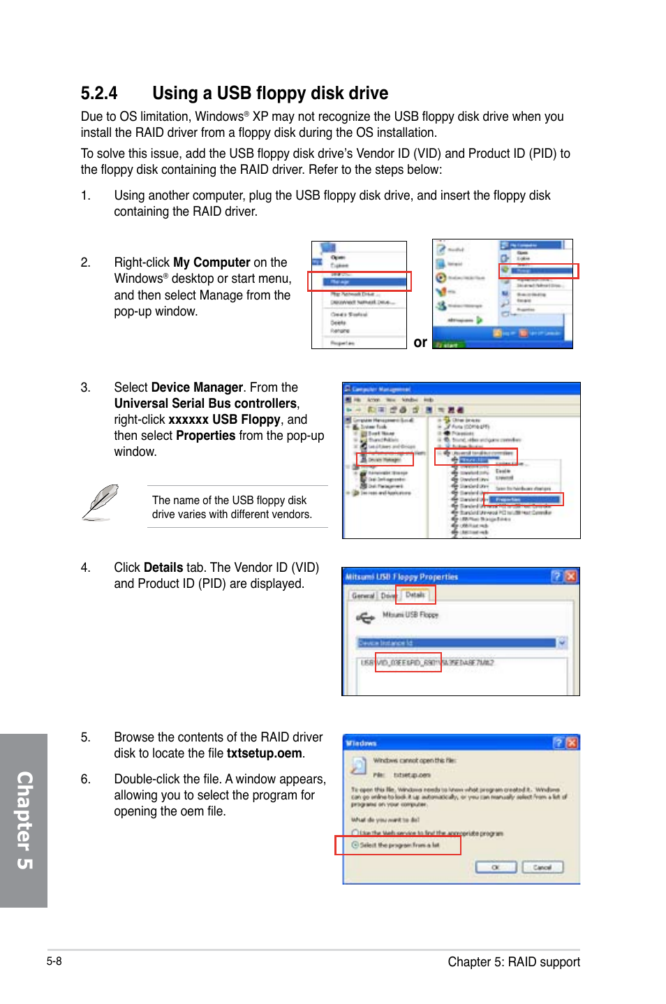 4 using a usb floppy disk drive, Using a usb floppy disk drive -8, Chapter 5 | Asus Crosshair V Formula-Z User Manual | Page 166 / 184