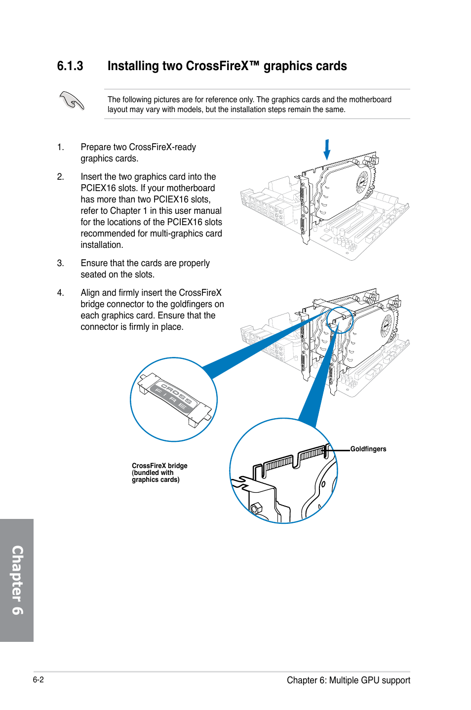 3 installing two crossfirex™ graphics cards, Installing two crossfirex™ graphics cards -2, Chapter 6 | Asus Crosshair V Formula-Z User Manual | Page 170 / 184