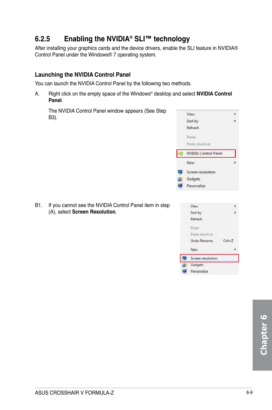 5 enabling the nvidia® sli™ technology, Enabling the nvidia, Sli™ technology -9 | Chapter 6, 5 enabling the nvidia, Sli™ technology | Asus Crosshair V Formula-Z User Manual | Page 177 / 184