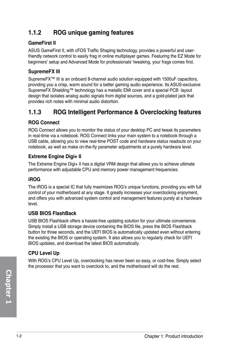2 rog unique gaming features, Rog unique gaming features -2, Chapter 1 | Asus Crosshair V Formula-Z User Manual | Page 18 / 184