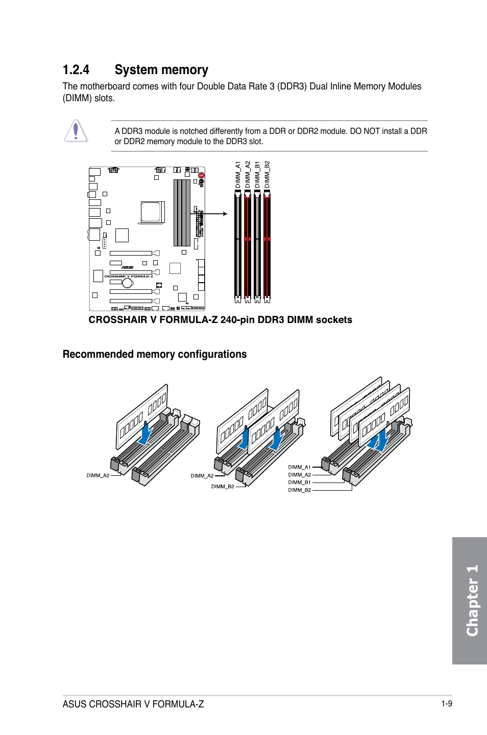 4 system memory, System memory -9, Chapter 1 | Asus Crosshair V Formula-Z User Manual | Page 25 / 184