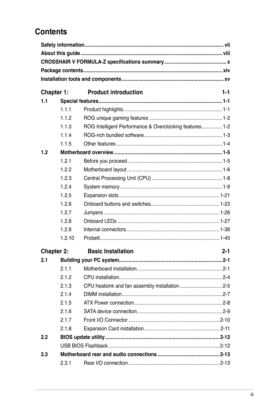 Asus Crosshair V Formula-Z User Manual | Page 3 / 184