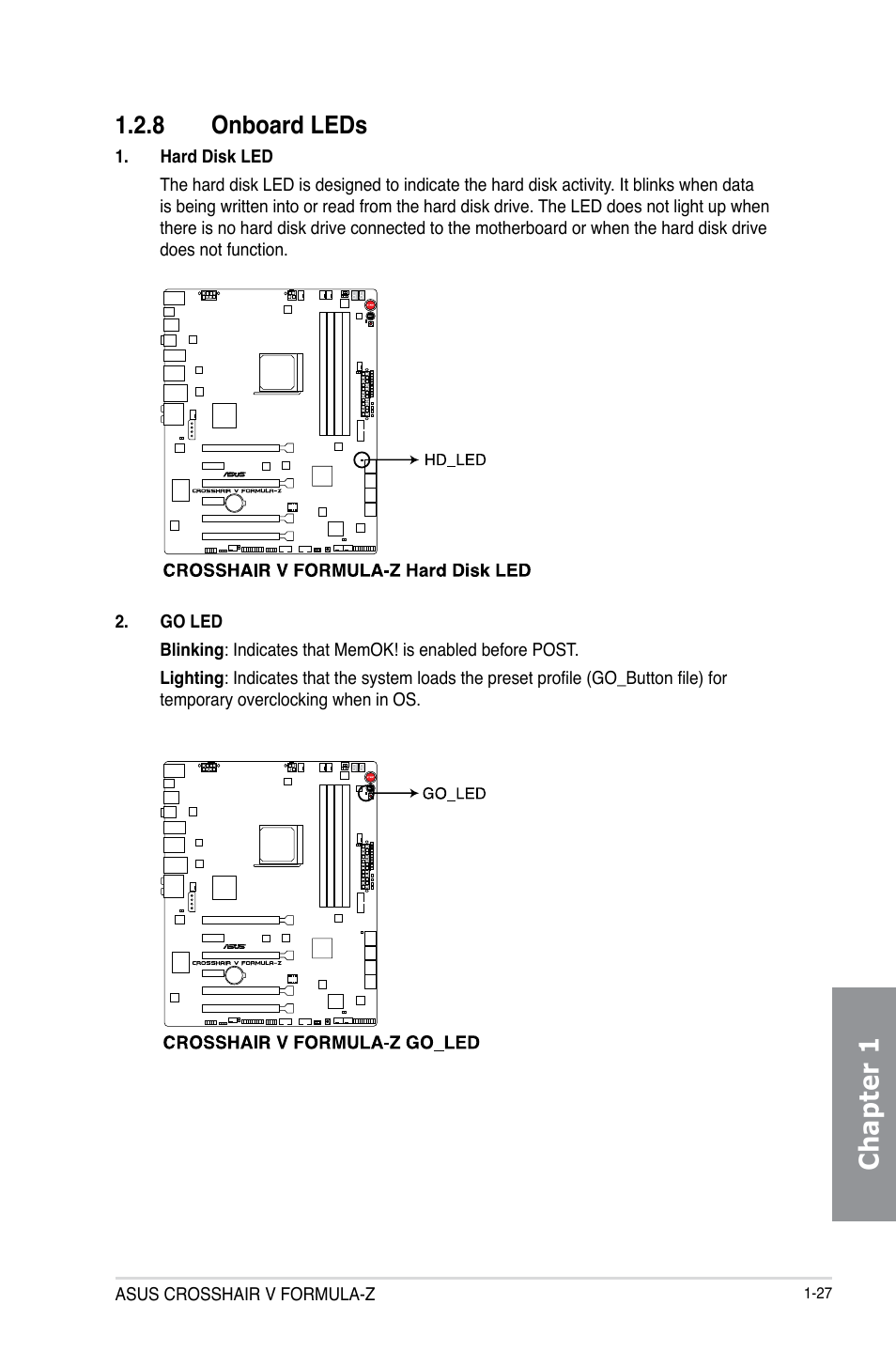 8 onboard leds, Onboard leds -27, Chapter 1 | Asus Crosshair V Formula-Z User Manual | Page 43 / 184