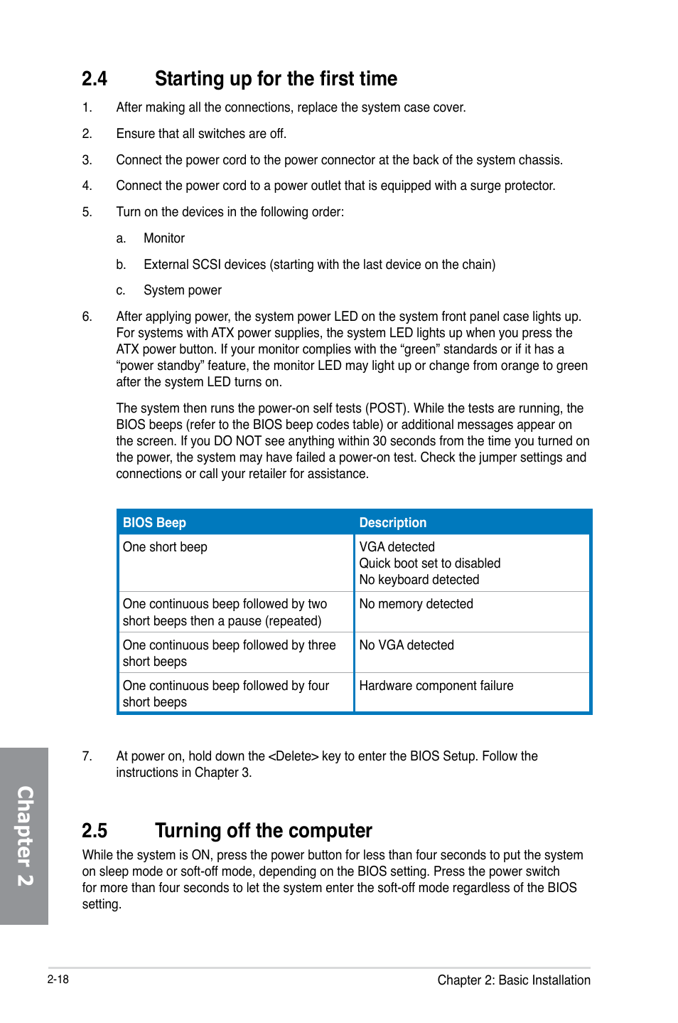 4 starting up for the first time, 5 turning off the computer, Starting up for the first time -18 | Turning off the computer -18, Chapter 2 2.4 starting up for the first time | Asus Crosshair V Formula-Z User Manual | Page 80 / 184