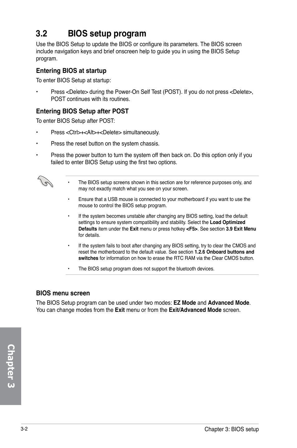 2 bios setup program, Bios setup program -2, Chapter 3 3.2 bios setup program | Asus Crosshair V Formula-Z User Manual | Page 82 / 184