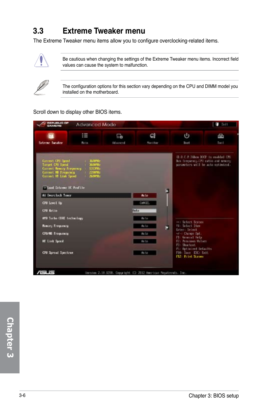 3 extreme tweaker menu, Extreme tweaker menu -6, Chapter 3 3.3 extreme tweaker menu | Asus Crosshair V Formula-Z User Manual | Page 86 / 184