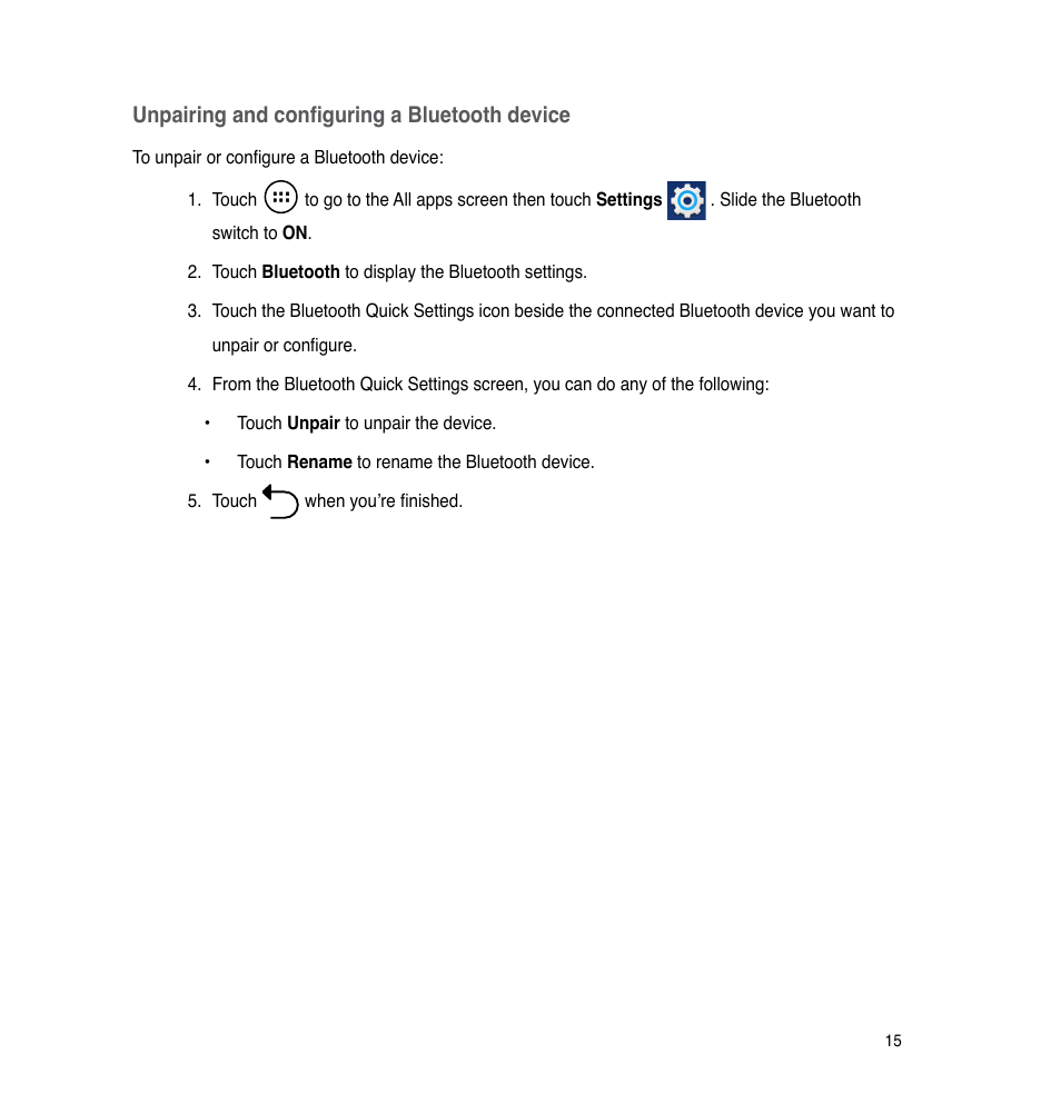 Unpairing and configuring a bluetooth device | Asus The new PadFone Infinity User Manual | Page 15 / 69