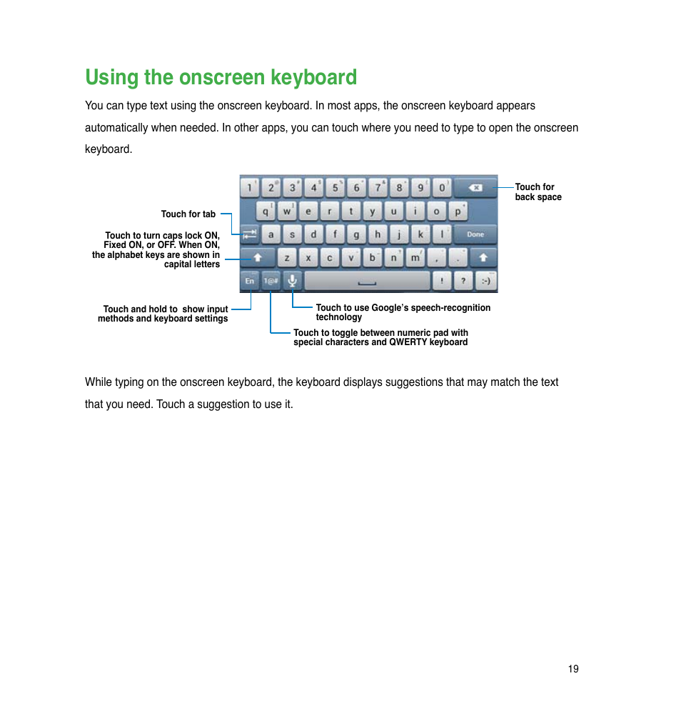 Using the onscreen keyboard | Asus The new PadFone Infinity User Manual | Page 19 / 69