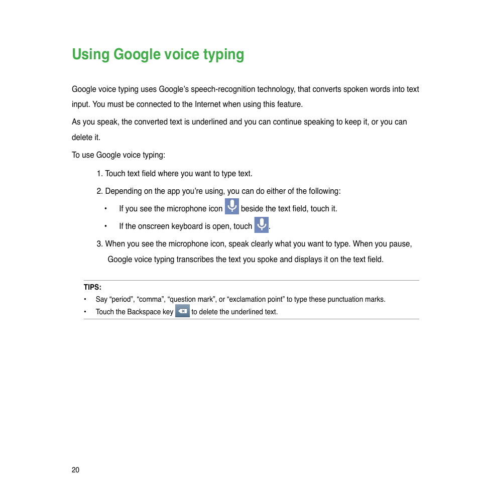 Using google voice typing | Asus The new PadFone Infinity User Manual | Page 20 / 69