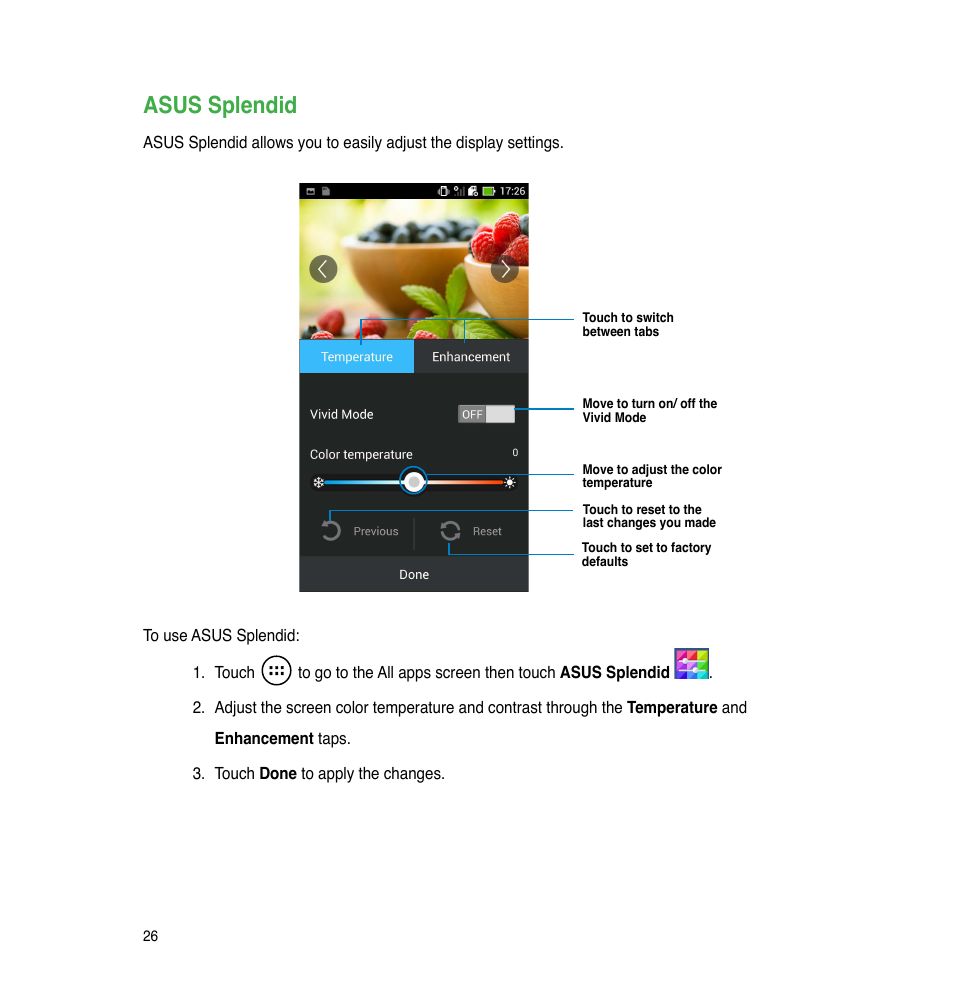 Asus splendid | Asus The new PadFone Infinity User Manual | Page 26 / 69