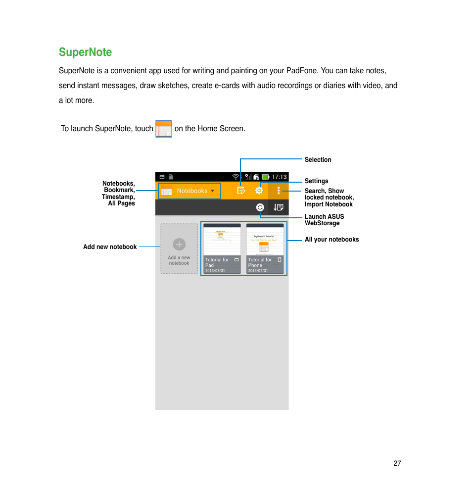 Supernote | Asus The new PadFone Infinity User Manual | Page 27 / 69