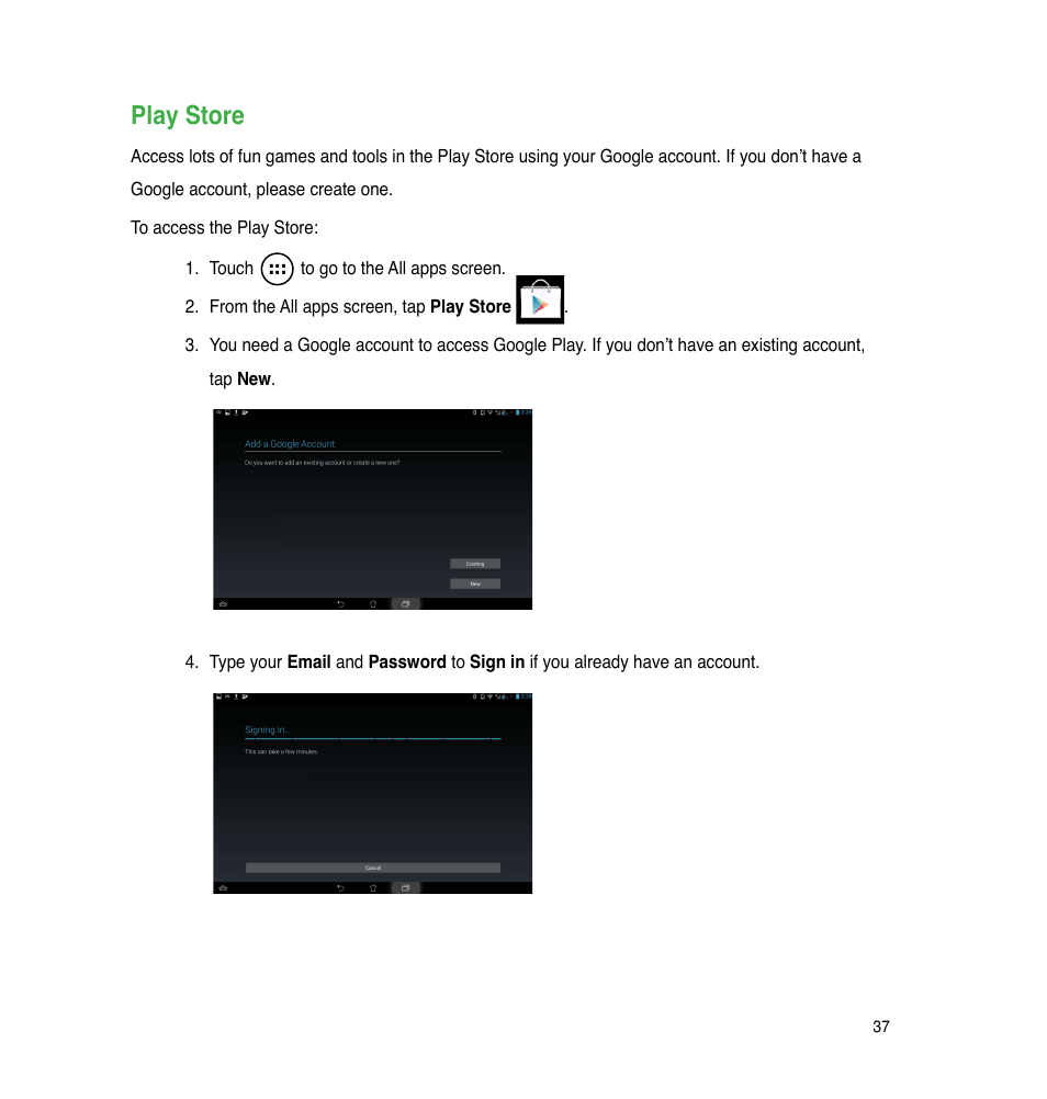 Play store | Asus The new PadFone Infinity User Manual | Page 37 / 69