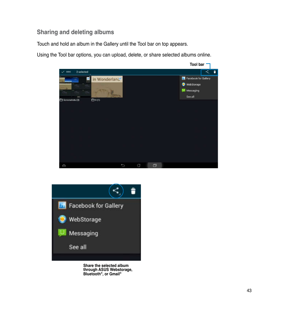 Sharing and deleting albums | Asus The new PadFone Infinity User Manual | Page 43 / 69