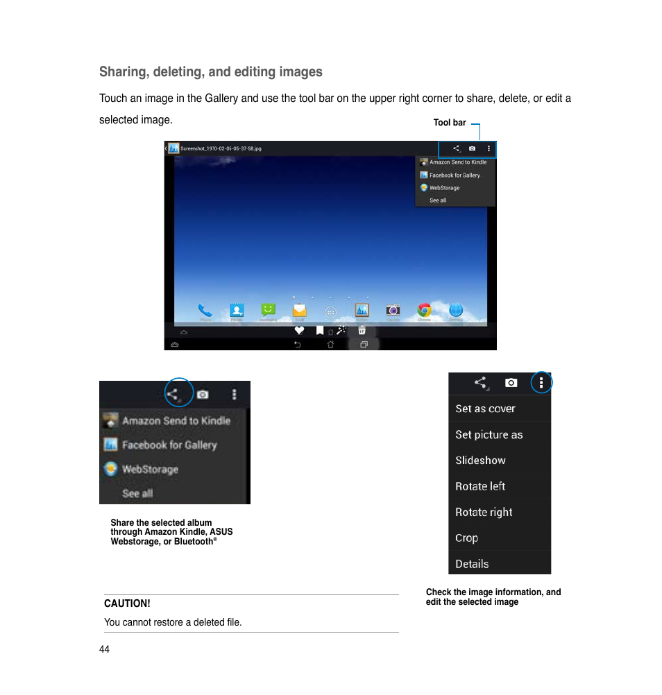 Sharing, deleting, and editing images | Asus The new PadFone Infinity User Manual | Page 44 / 69