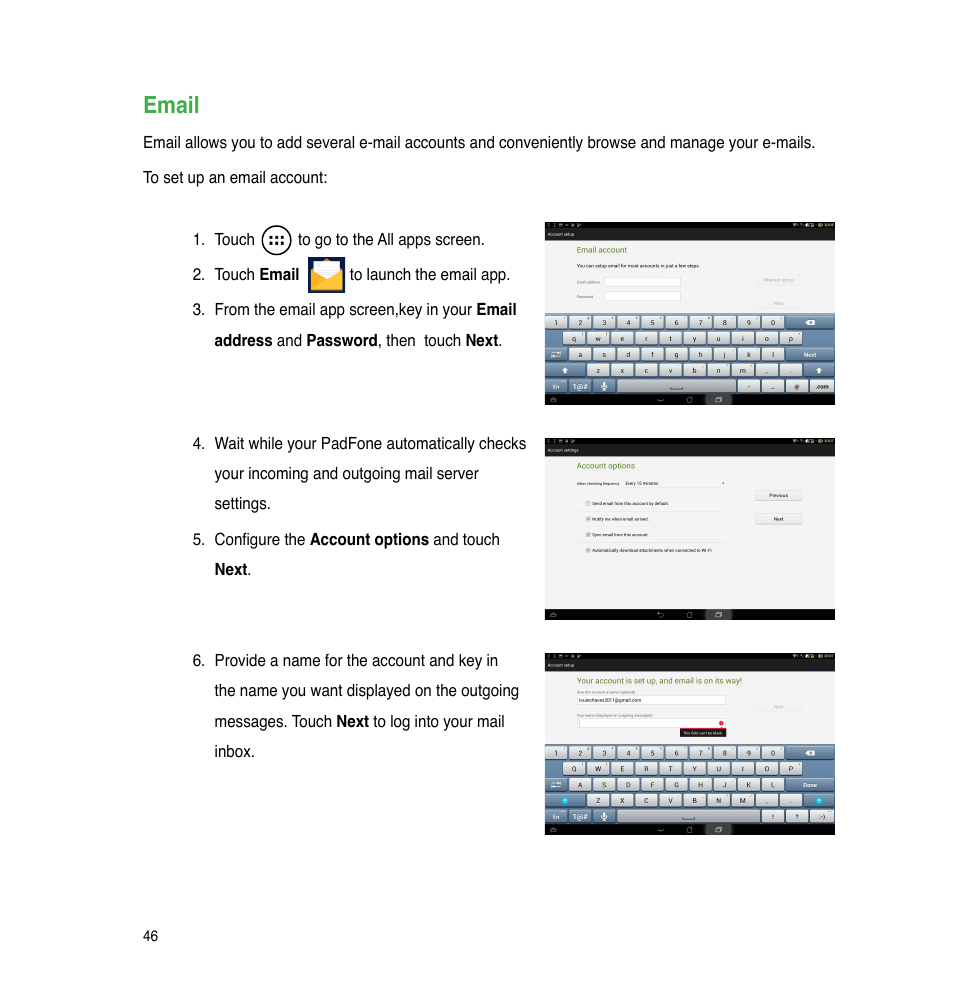 Email | Asus The new PadFone Infinity User Manual | Page 46 / 69