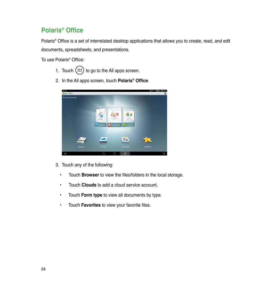 Polaris® office, Polaris, Office | Asus The new PadFone Infinity User Manual | Page 54 / 69