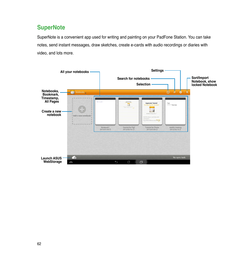 Supernote | Asus The new PadFone Infinity User Manual | Page 62 / 69