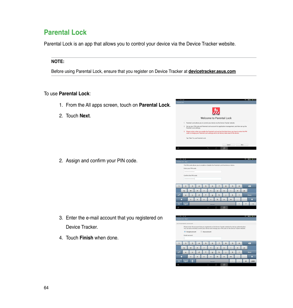 Parental lock | Asus The new PadFone Infinity User Manual | Page 64 / 69