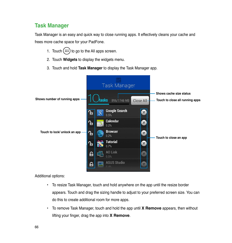 Task manager | Asus The new PadFone Infinity User Manual | Page 66 / 69