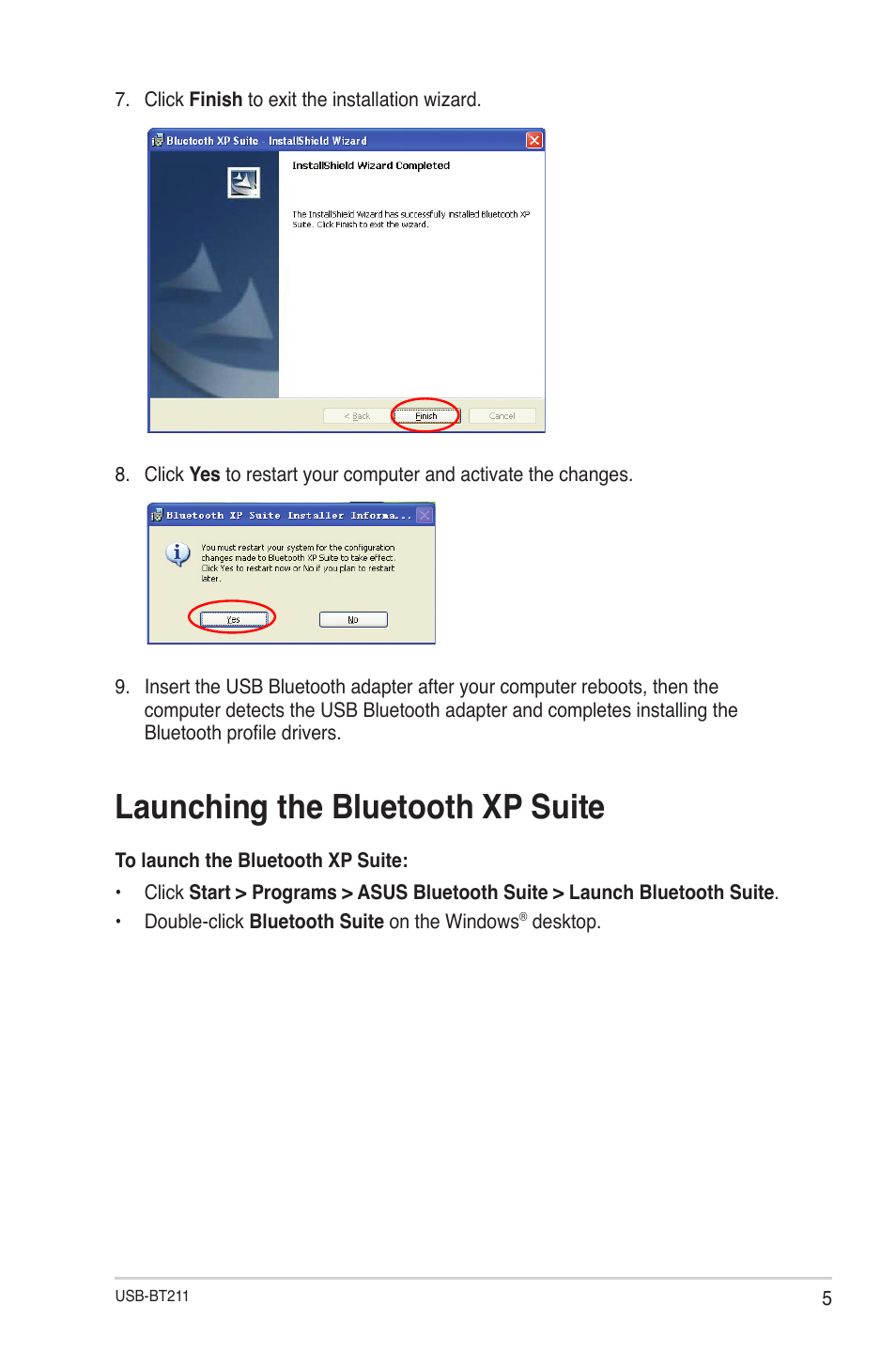 Launching the bluetooth xp suite | Asus USB-BT211 User Manual | Page 10 / 40
