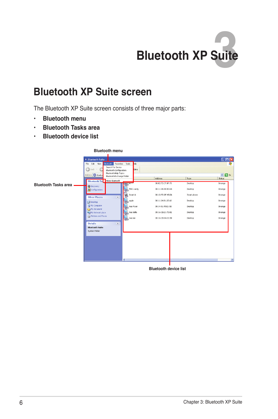 Chapter 3: bluetooth xp suite, Bluetooth xp suite screen, Bluetooth xp suite | Asus USB-BT211 User Manual | Page 11 / 40