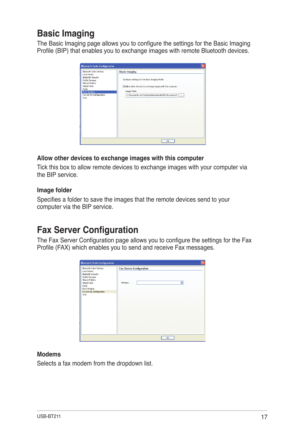 Basic imaging, Fax server configuration, Basic imaging fax server configuration | Asus USB-BT211 User Manual | Page 22 / 40