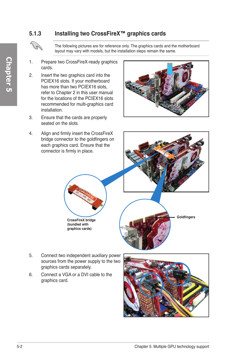 3 installing two crossfirex™ graphics cards, Installing two crossfirex™ graphics cards -2, Chapter 5 | Asus P7P55D Deluxe User Manual | Page 126 / 134