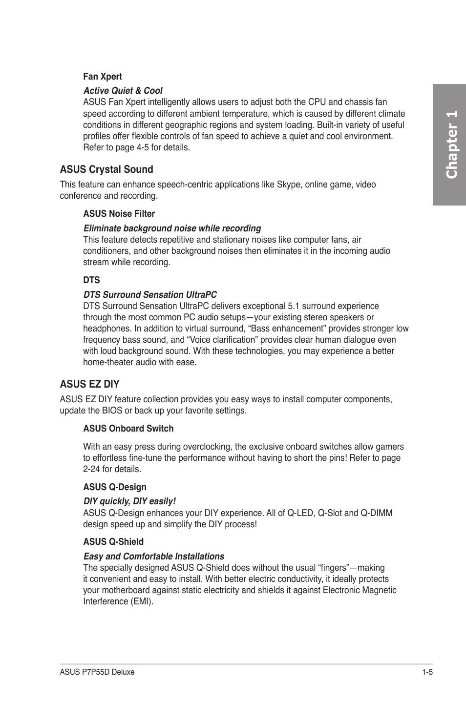 Chapter 1 | Asus P7P55D Deluxe User Manual | Page 19 / 134