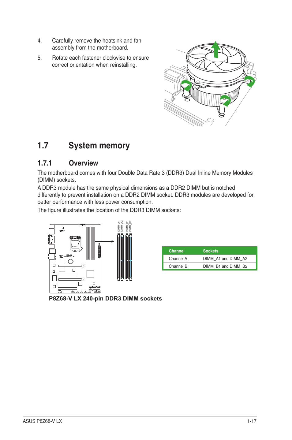 7 system memory, 1 overview, System memory -17 1.7.1 | Overview -17 | Asus P8Z68-V LX User Manual | Page 29 / 82