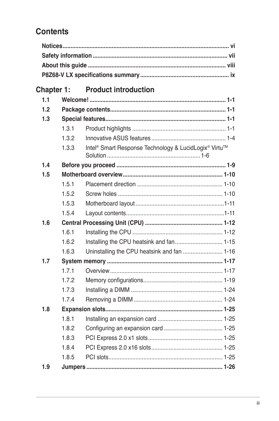 Asus P8Z68-V LX User Manual | Page 3 / 82