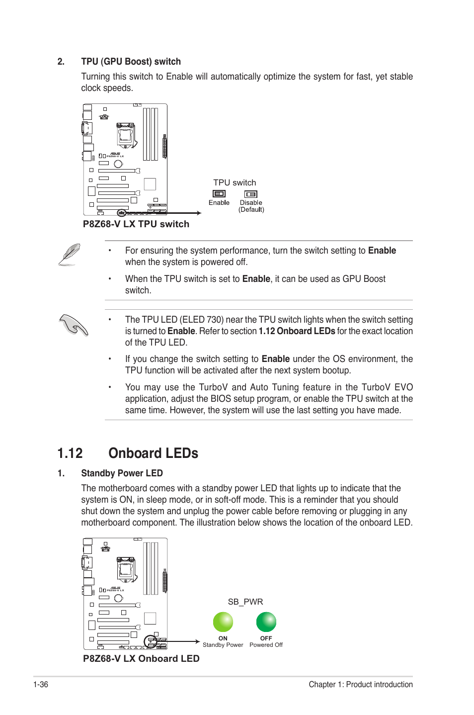 12 onboard leds, 12 onboard leds -36 | Asus P8Z68-V LX User Manual | Page 48 / 82