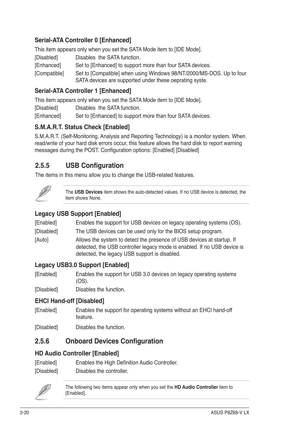 5 usb configuration, 6 onboard devices configuration, Usb configuration -20 | Onboard devices configuration -20 | Asus P8Z68-V LX User Manual | Page 70 / 82