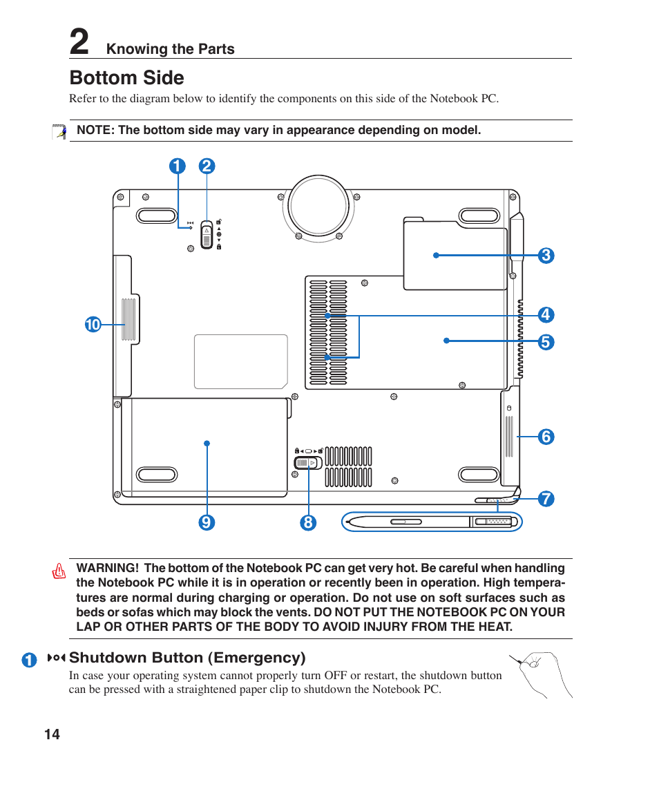 Bottom side | Asus R1F User Manual | Page 14 / 77