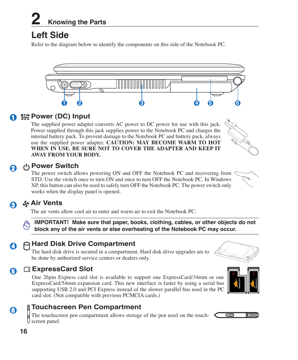 Left side | Asus R1F User Manual | Page 16 / 77