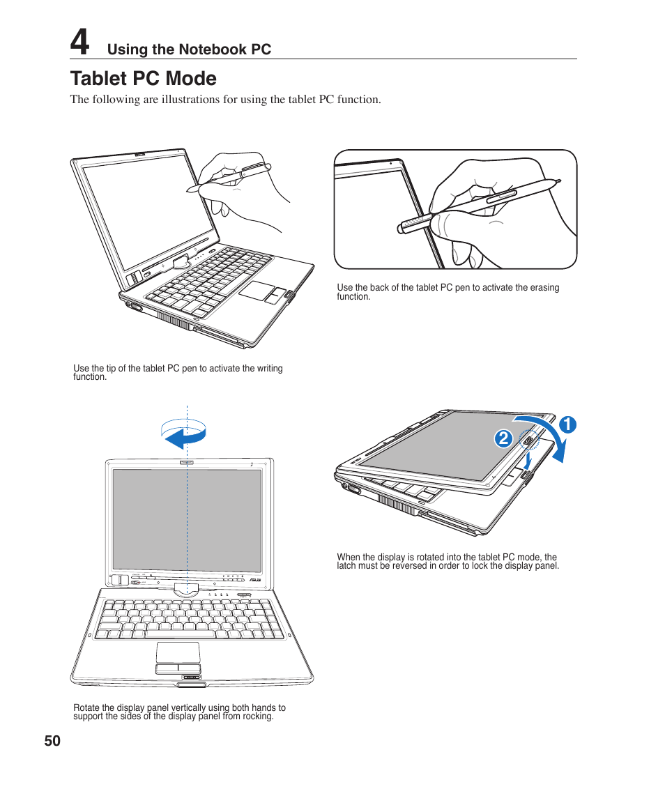 Tablet pc mode | Asus R1F User Manual | Page 50 / 77