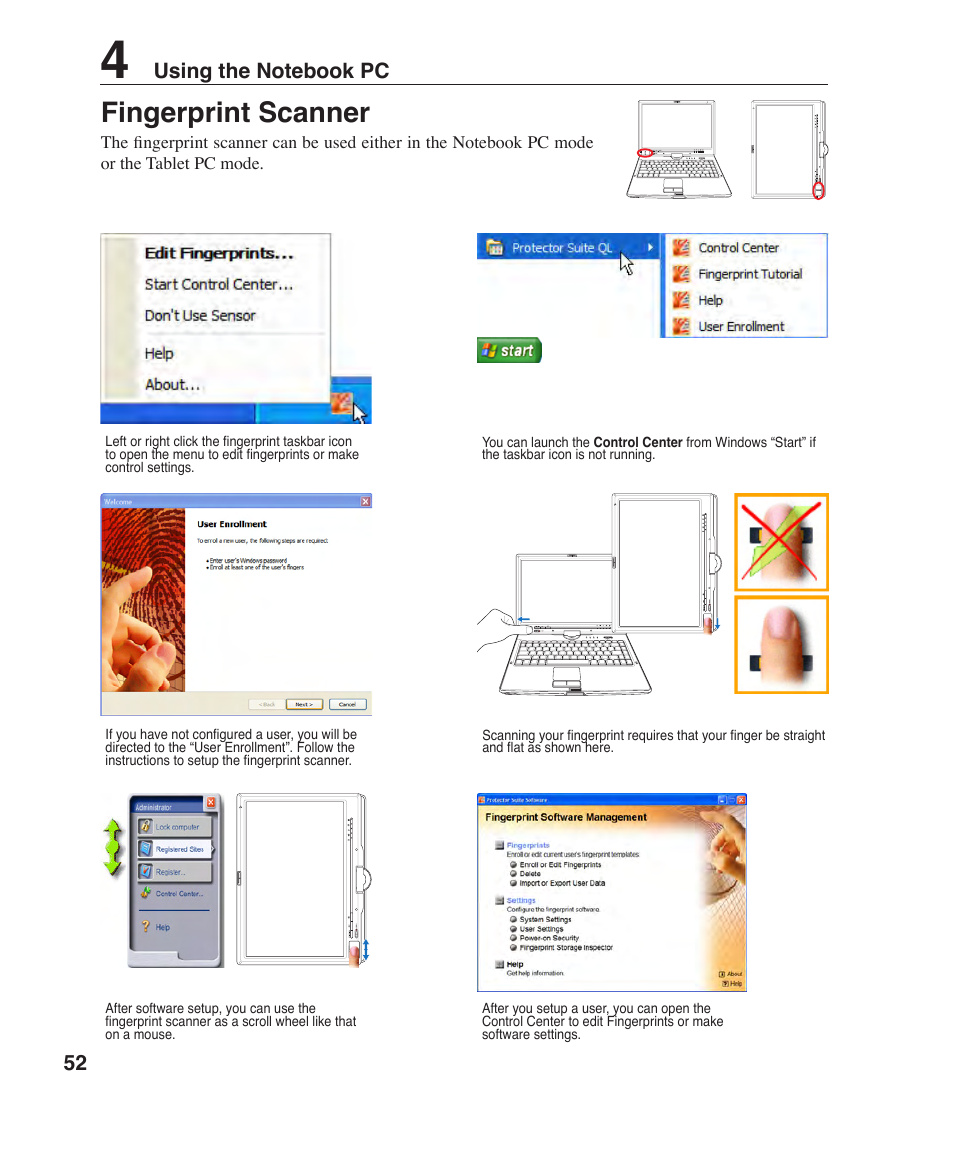 Fingerprint scanner | Asus R1F User Manual | Page 52 / 77
