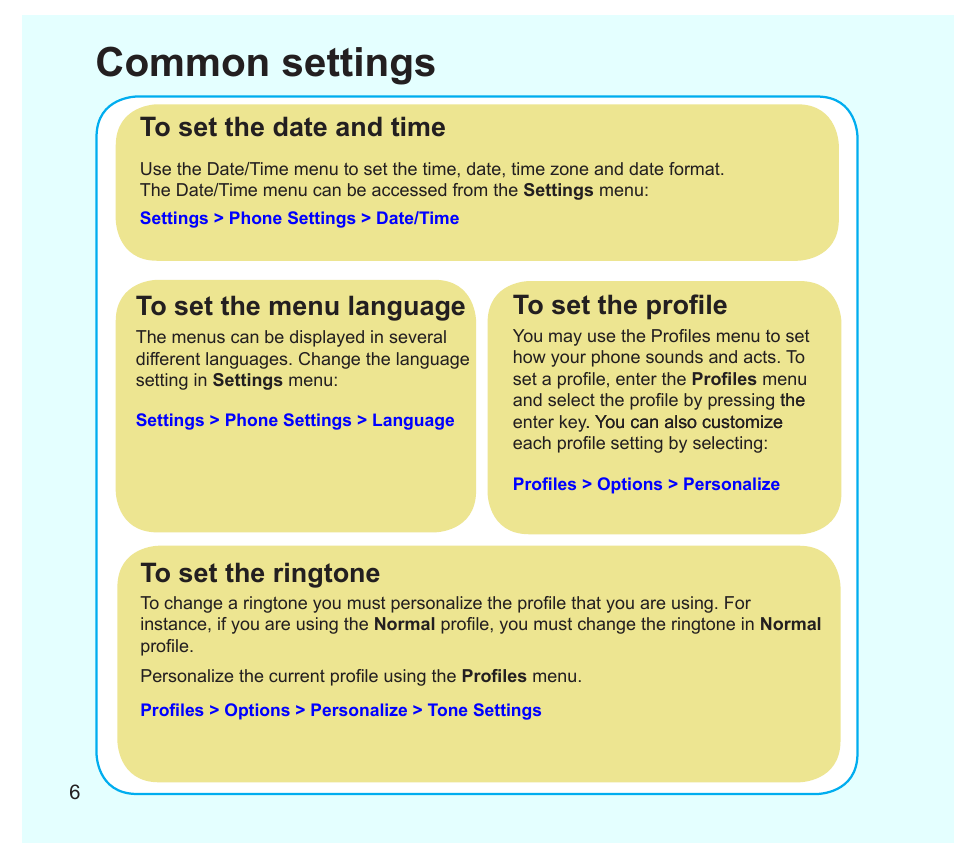 Common settings | Asus Z801 User Manual | Page 6 / 8