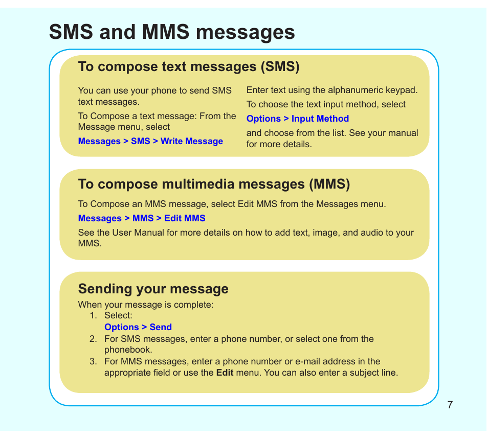 Sms and mms messages | Asus Z801 User Manual | Page 7 / 8