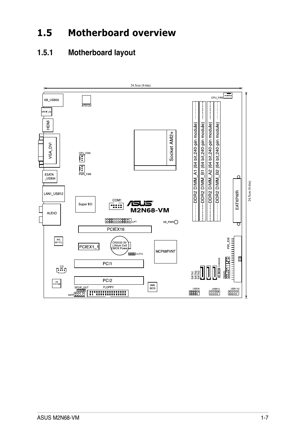 5 motherboard overview | Asus M2N68-VM User Manual | Page 19 / 106