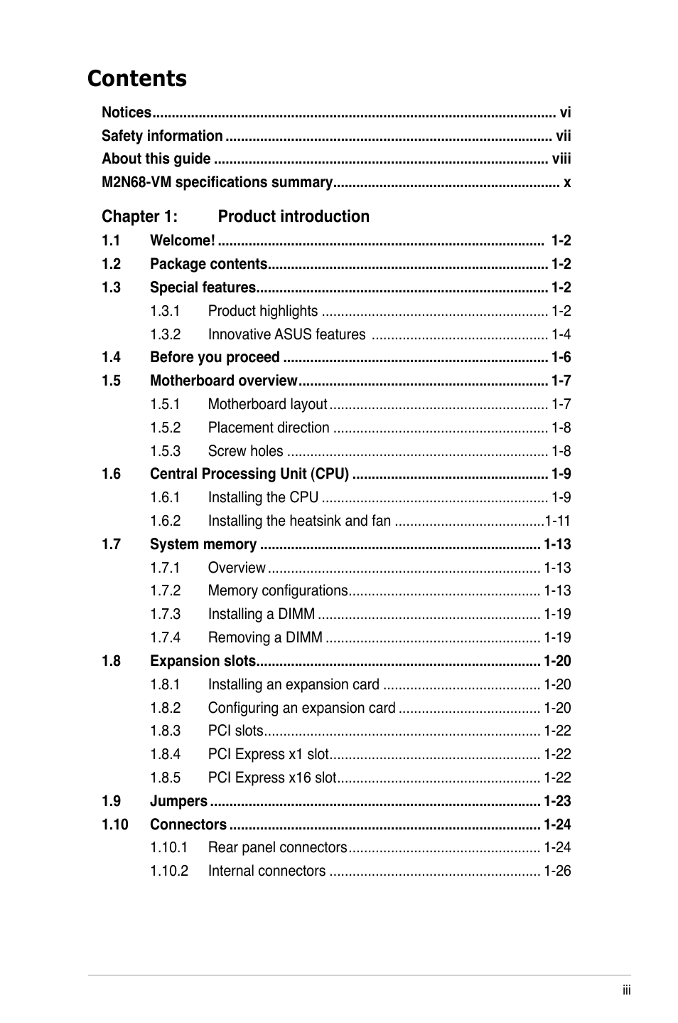 Asus M2N68-VM User Manual | Page 3 / 106