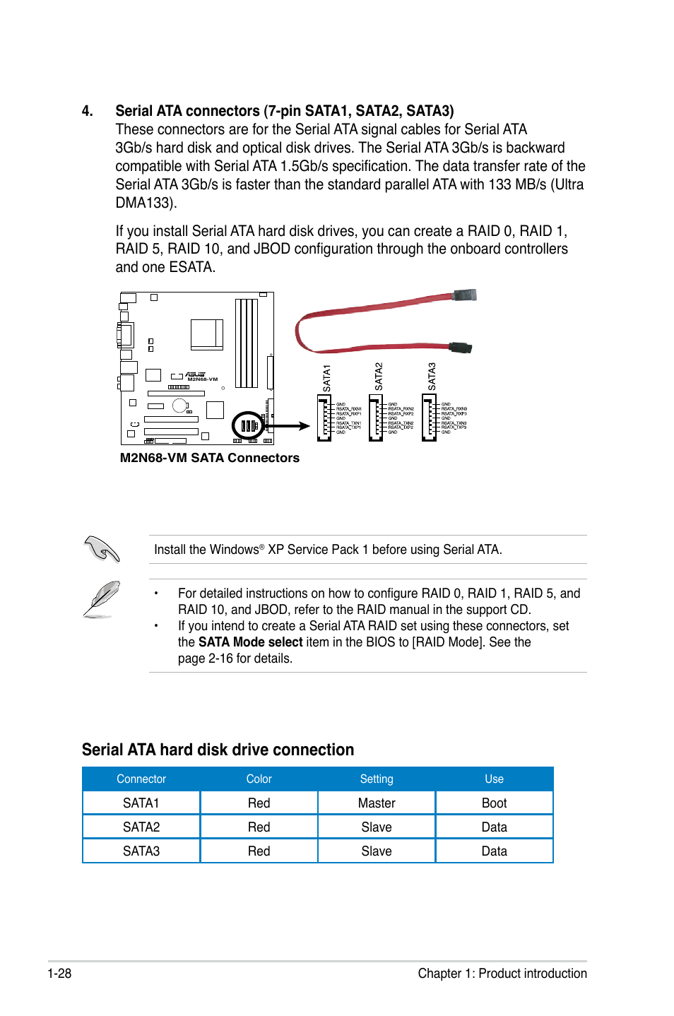 Serial ata hard disk drive connection | Asus M2N68-VM User Manual | Page 40 / 106