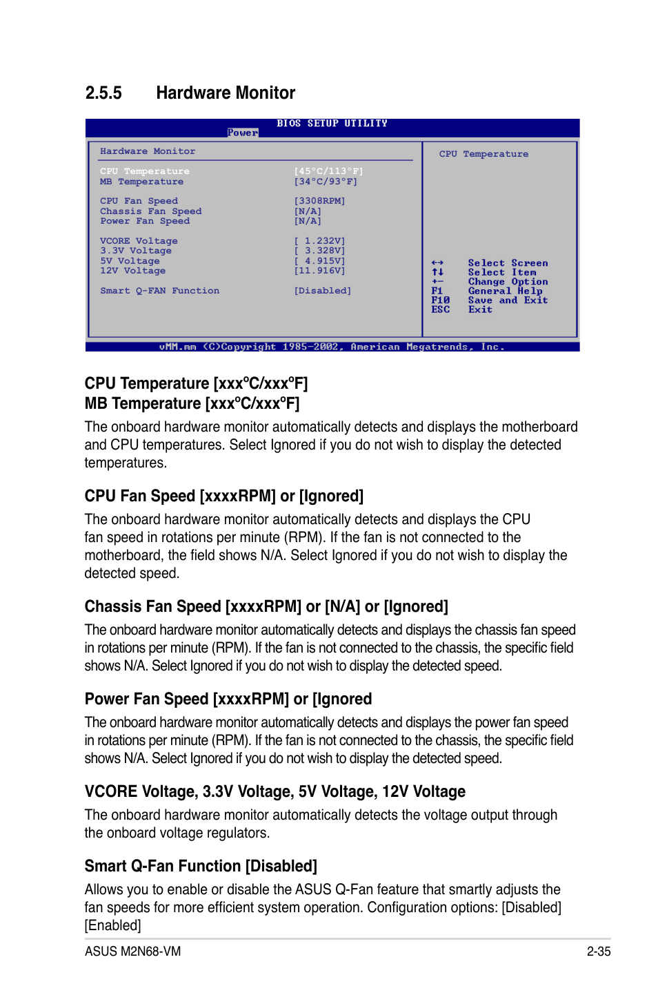 5 hardware monitor, Smart q-fan function [disabled | Asus M2N68-VM User Manual | Page 81 / 106