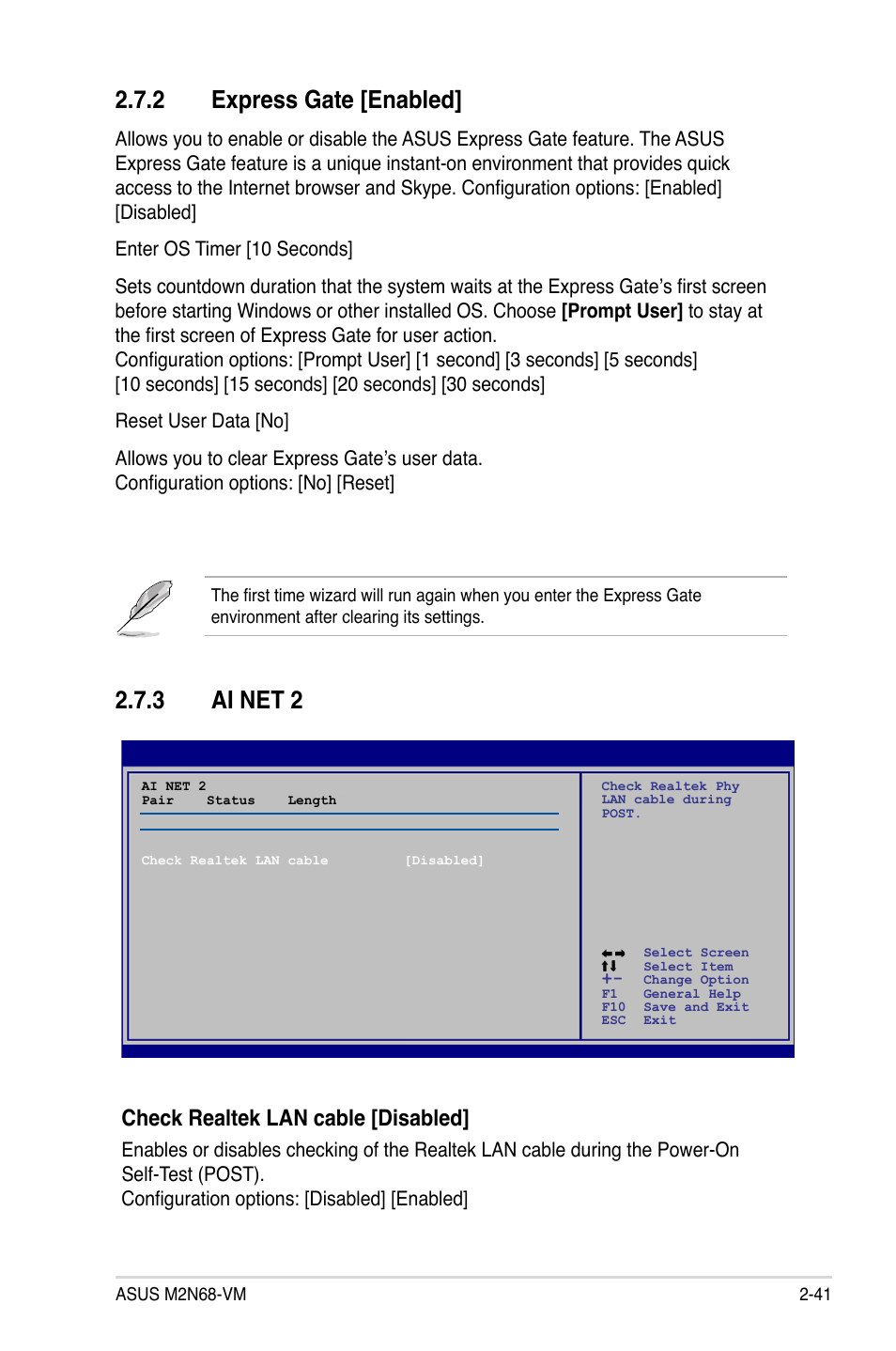 2 express gate [enabled, 3 ai net 2, Check realtek lan cable [disabled | Asus M2N68-VM User Manual | Page 87 / 106