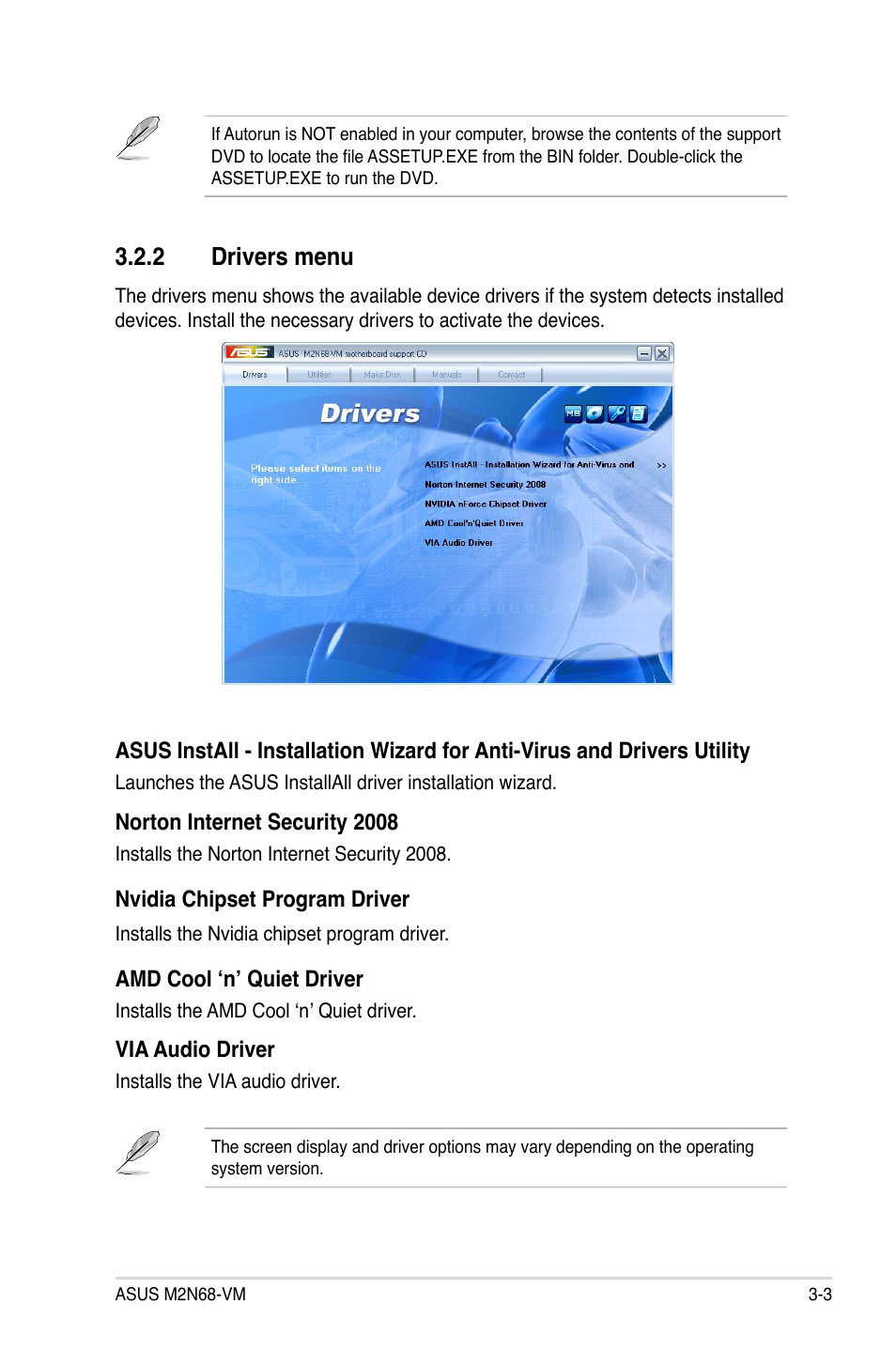 2 drivers menu | Asus M2N68-VM User Manual | Page 91 / 106