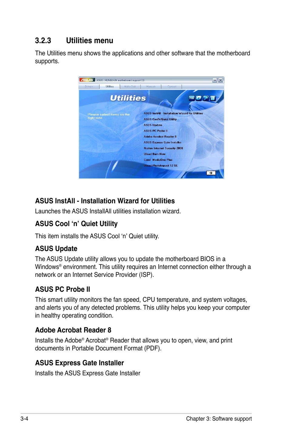 3 utilities menu | Asus M2N68-VM User Manual | Page 92 / 106