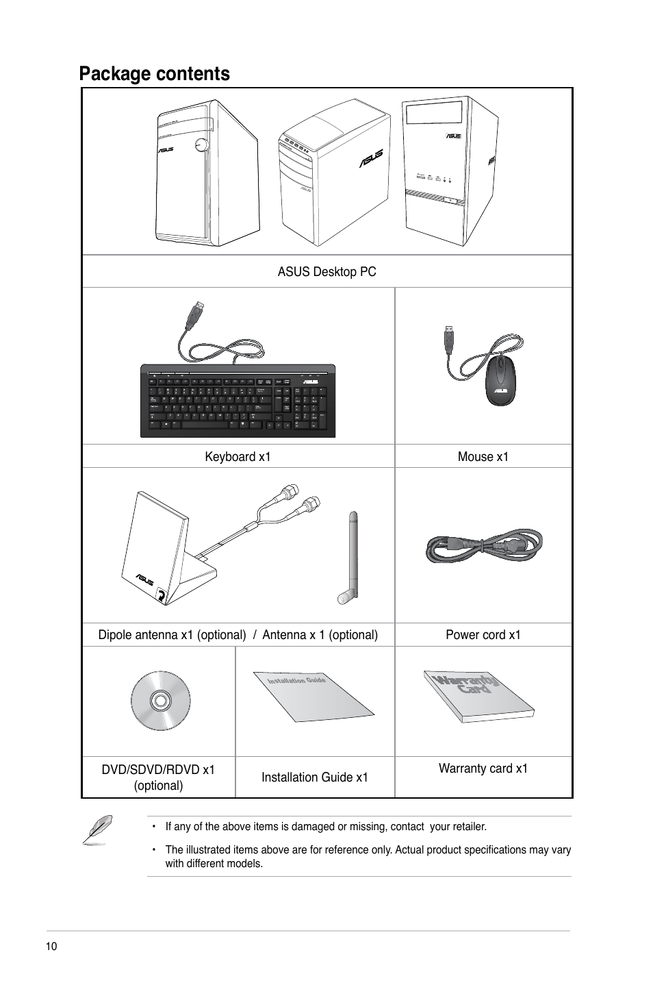 Package contents | Asus M51AD User Manual | Page 10 / 85