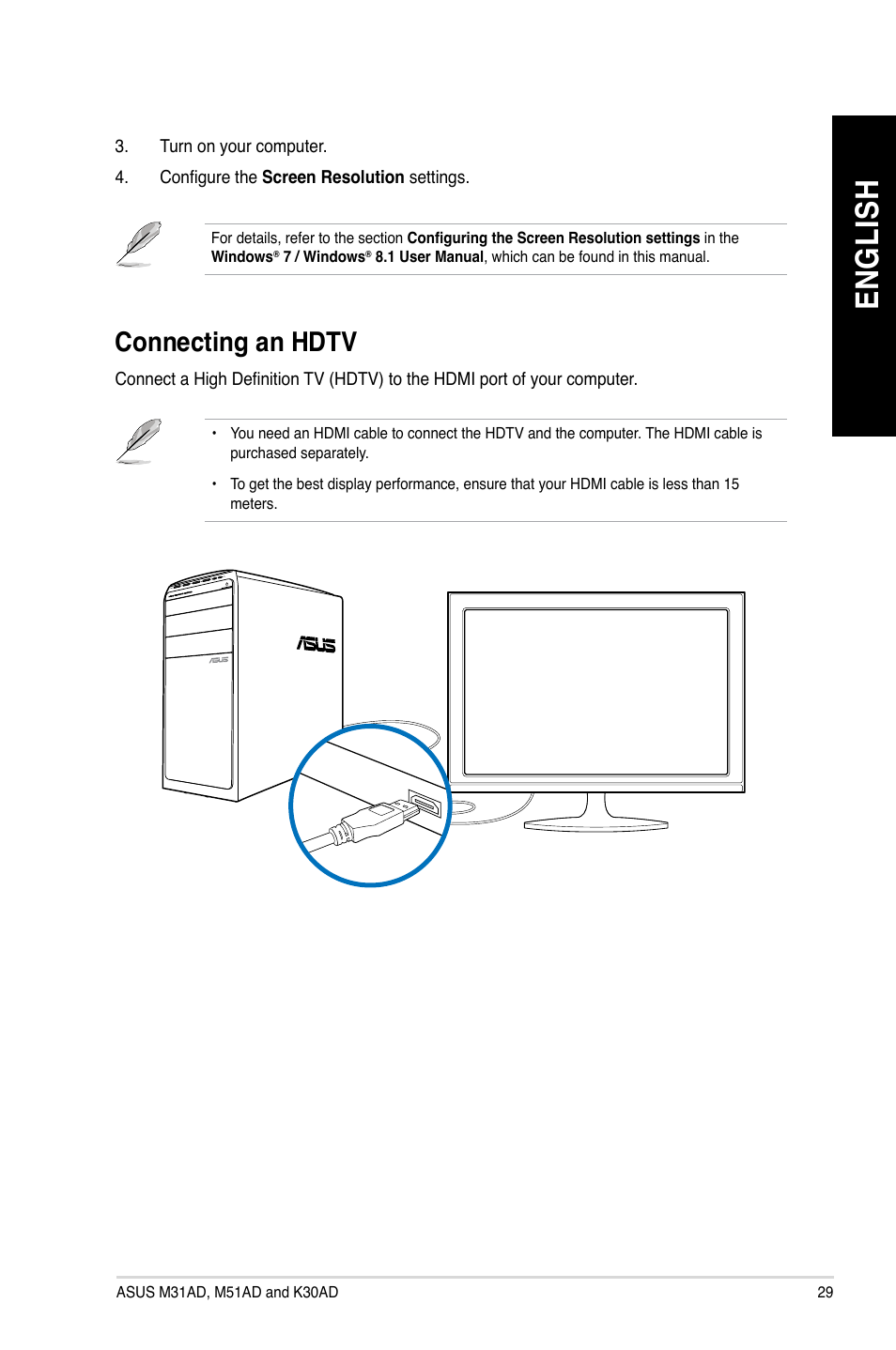 Connecting an hdtv, En gl is h en gl is h | Asus M51AD User Manual | Page 29 / 85