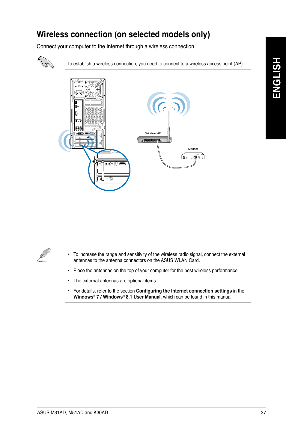 Wireless connection (on selected models only), En gl is h en gl is h | Asus M51AD User Manual | Page 37 / 85