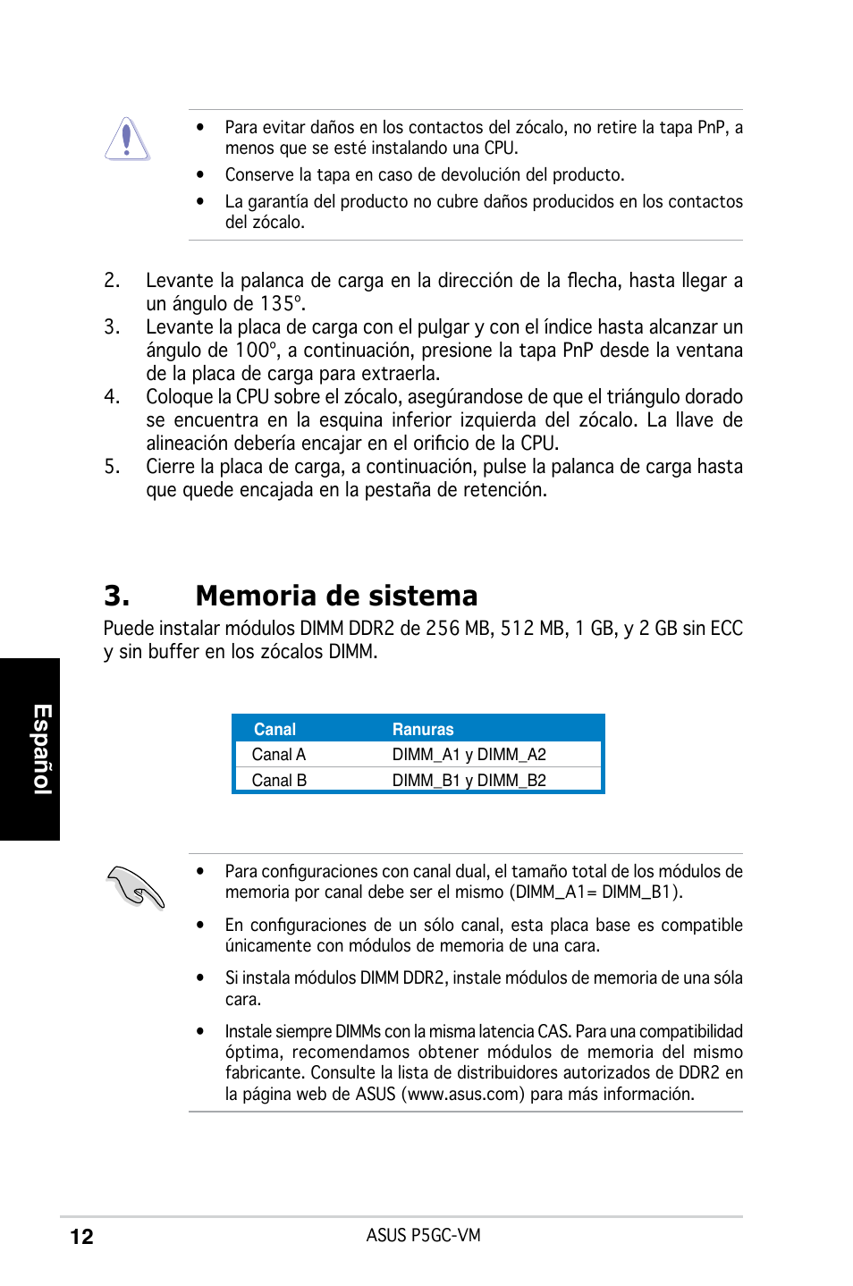 Español | Asus P5GC-VM User Manual | Page 12 / 38