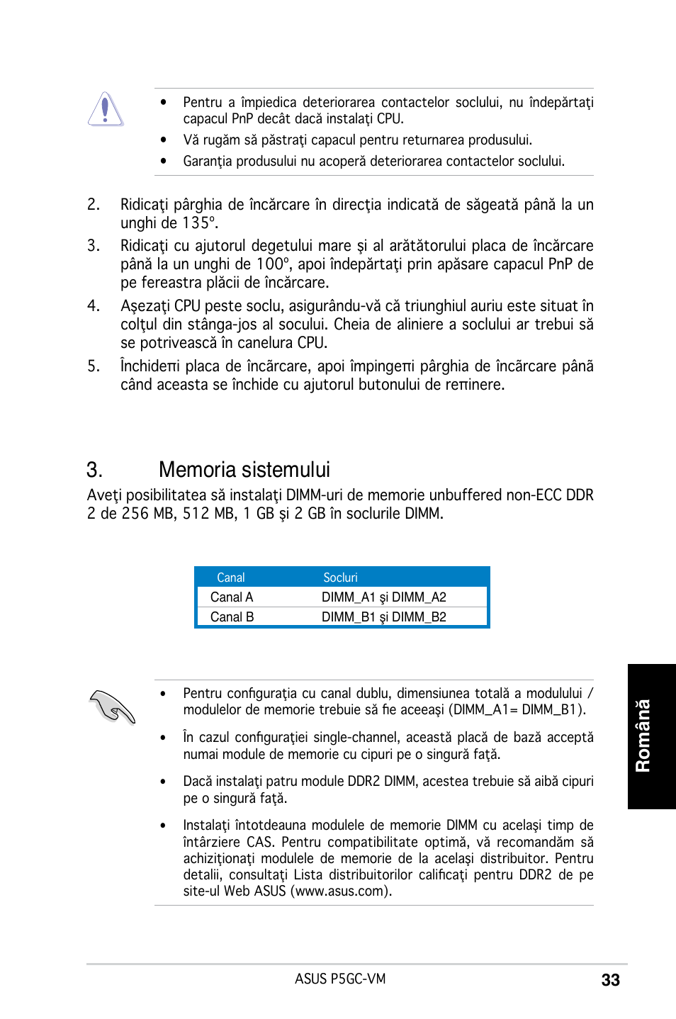 Română | Asus P5GC-VM User Manual | Page 33 / 38